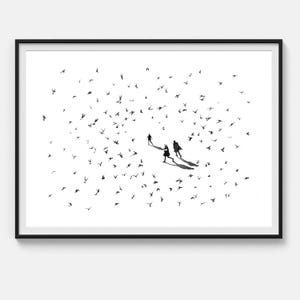 Figurative art Original watercolor painting Happy people Minimalist art People painting Framed painting 20" x 28" inches by Bogdan Shiptenko