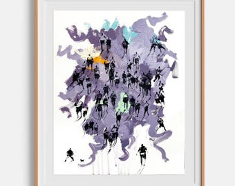 Arte figurativo Pintura acrílica original Multitud violeta Arte de personas Arte mural urbano Arte minimalista Pintura original 16 x 20 de Bogdan Shiptenko