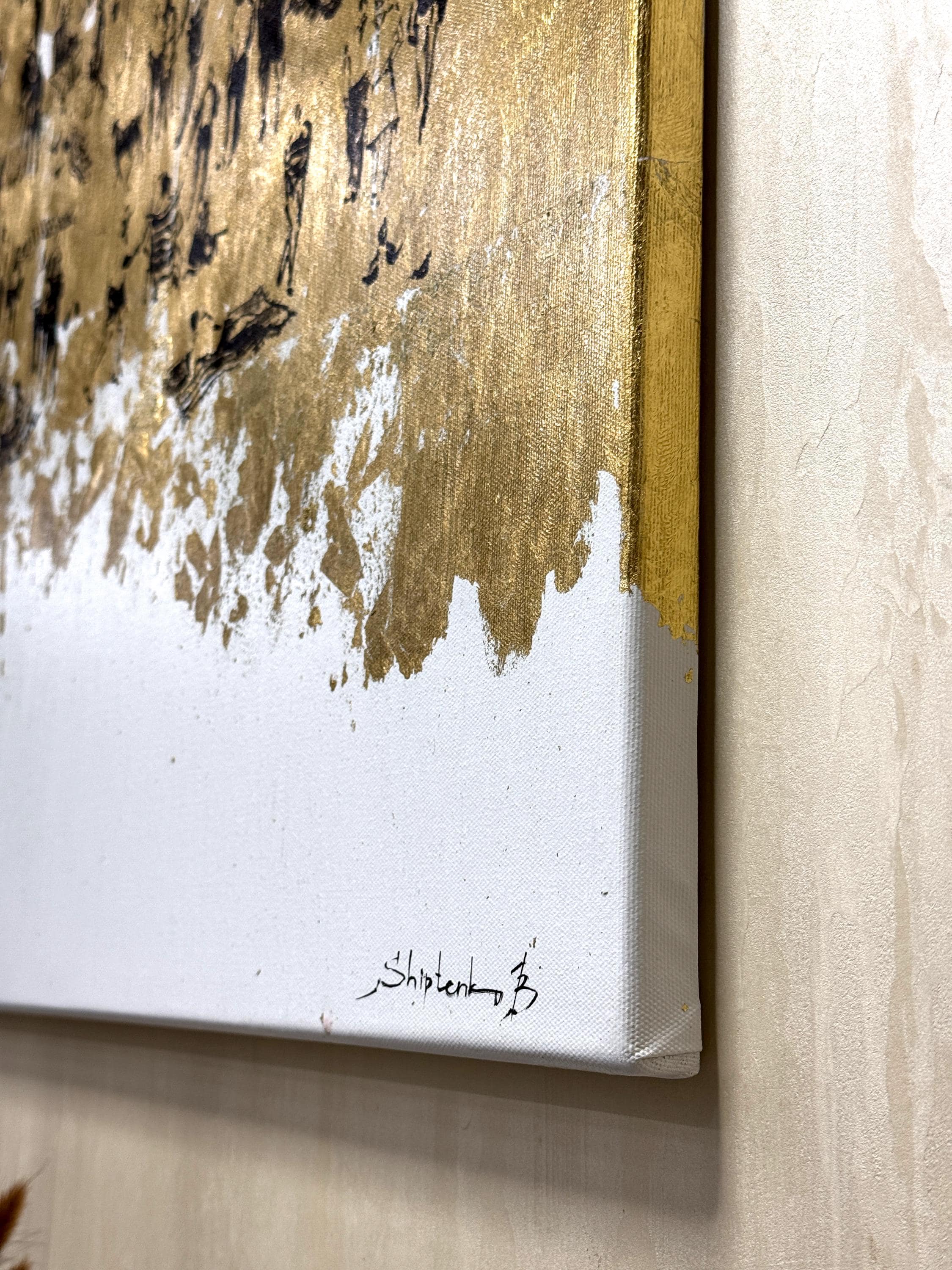 『黄金の葉』絵画 アクリル画/原画 黄金の海岸 オリジナルアクリル画のプリント 黄金の葉の芸術