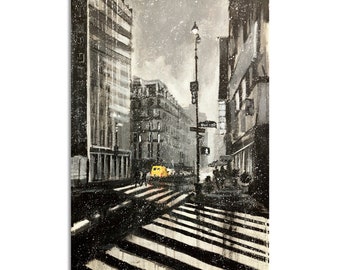 Winter New York Print on paper Acrylic artwork Cityscape painting Street art New York painting Winter art 18 x 24 inches by Bogdan Shiptenko