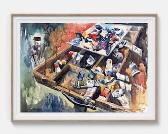 Original watercolor painting Artists Toolbox Large painting Contemporary art Watercolor artwork Original wall art 21x29" by Bogdan Shiptenko