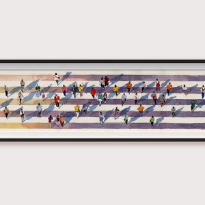 横断歩道アート オリジナル水彩画のプリント 人物の壁アート ボグダン・シプテンコによる現代アート 6 x 22