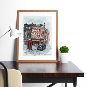 London art Original marker painting, experience the bustling energy of London's streets in this original marker painting, which skillfully captures the city's iconic architecture and dynamic street scenes in vivid detail.