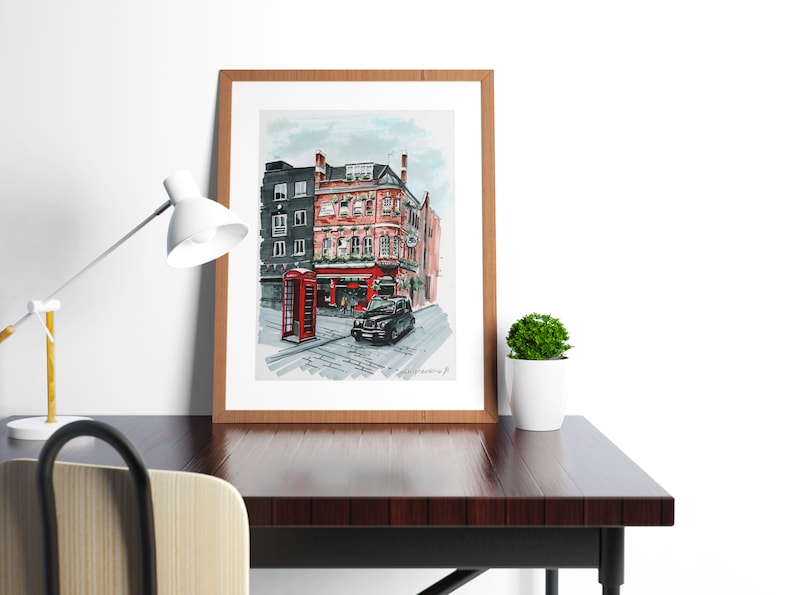 London art Original marker painting, experience the bustling energy of London's streets in this original marker painting, which skillfully captures the city's iconic architecture and dynamic street scenes in vivid detail.