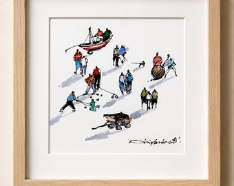 Arte figurativo Acuarela original Asuntos terrenales Arte minimalista Pintura figurativa Obra de arte enmarcada 5x5 pulgadas de Bogdan Shiptenko