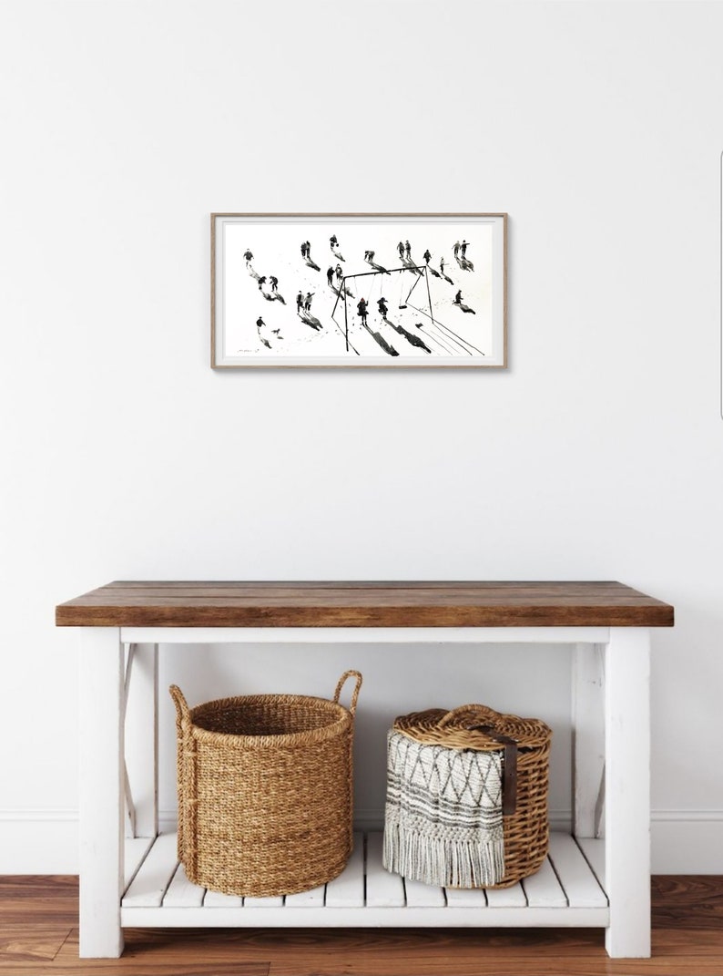 Delight in the joyous whimsy captured in this print of an original watercolor swing painting, where lively figures intertwine with contemporary flair, creating a dynamic and captivating piece of figurative wall art.