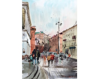 Kyiv Khreshchatyk Print of original artwork Watercolor painting Kyiv painting Cityscape art Architecture sketch 11 by 14 by Bogdan Shiptenko