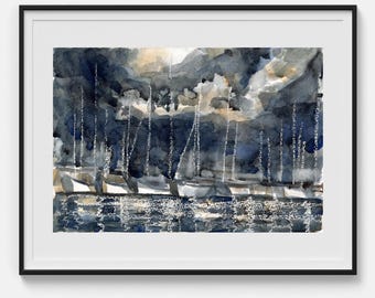 Ocean painting Original watercolor artwork Dark water Seascape painting Watercolor sketch Sea wall art Ocean art 8 x 12" by Bogdan Shiptenko