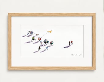Arte figurativo. Acuarela original. Vuelo de fantasía. Cuadro enmarcado. Arte minimalista. Pintura figurativa de 6x12 pulgadas por Bogdan Shiptenko.