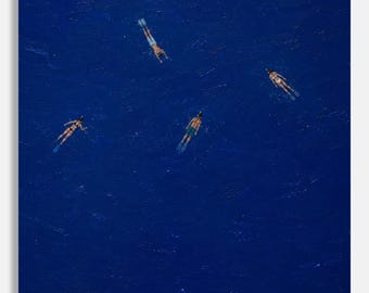 Figurative art Original acrylic painting Four swimmers Large painting Contemporary art Acrylic artwork Canvas art 28x28" by Bogdan Shiptenko