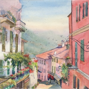 Italy Tuscany Print of Original Watercolor Painting Italian Wall Art Cityscape Painting 12 by 16 inches Original Art by Bogdan Shiptenko
