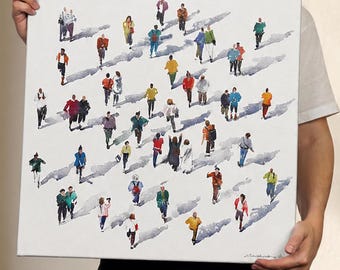 Arte figurativo Pintura original en acuarela Personas en movimiento Pintura blanca Arte mural en lienzo Arte en acuarela Arte de personas 20x20 por Bogdan Shiptenko