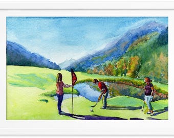 Pintura de paisaje Pintura original en acuarela Juego de montaña Pintura de montaña Arte de paisaje Cuadro enmarcado de 6x8 pulgadas de Bogdan Shiptenko