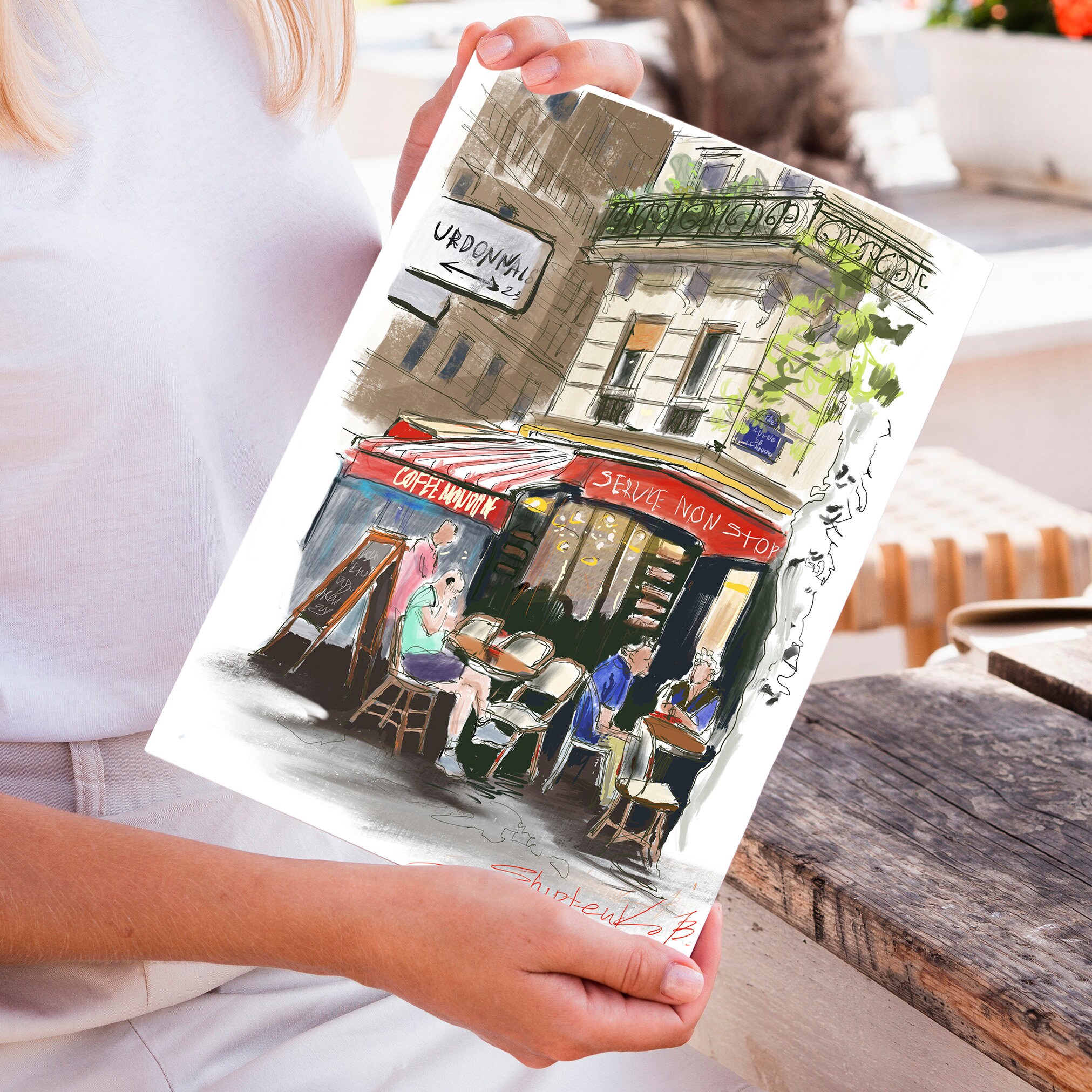 Paris Picture Cafe Art French image Architecture Illustration Etsy