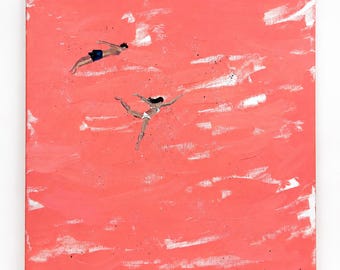 Arte figurativo Pintura acrílica original Salto rosa Arte minimalista Pintura rosa Arte mural sobre lienzo Pintura figurativa 20 x 24" de Bogdan Shiptenko