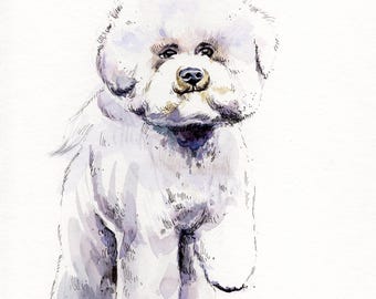 Animal painting Original watercolor art Fluffy friend Dog wall art Animal art Watercolor artwork Framed painting 8 x 12" by Bogdan Shiptenko