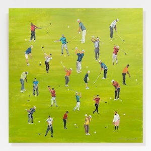 Golf Players Painting Original Art Golfers Oil Painting Sport Painting Golf Course Art 20&quot; by 20&quot; by Bogdan Shiptenko