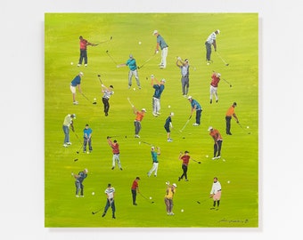 Golf Players Painting Original Art Golfers Oil Painting Sport Painting Golf Course Art 20" by 20" by Bogdan Shiptenko