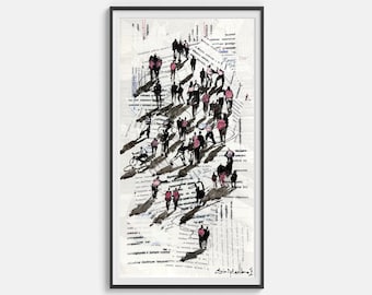 Figurative art Original acrylic painting Urban stories Newspaper art Figurative painting Acrylic artwork 16 x 20" inches by Bogdan Shiptenko