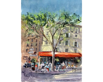 Paris architecture Original watercolor painting Cityscape artwork Paris art Street painting Architecture sketch 12 by 16 by Bogdan Shiptenko