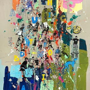 Figurativer Kunstdruck von Original Acrylgemälde Chaotische Menschen Büro Wandkunst Menschen Kunst Figurative Malerei 50 x 70 cm von Bogdan Shiptenko