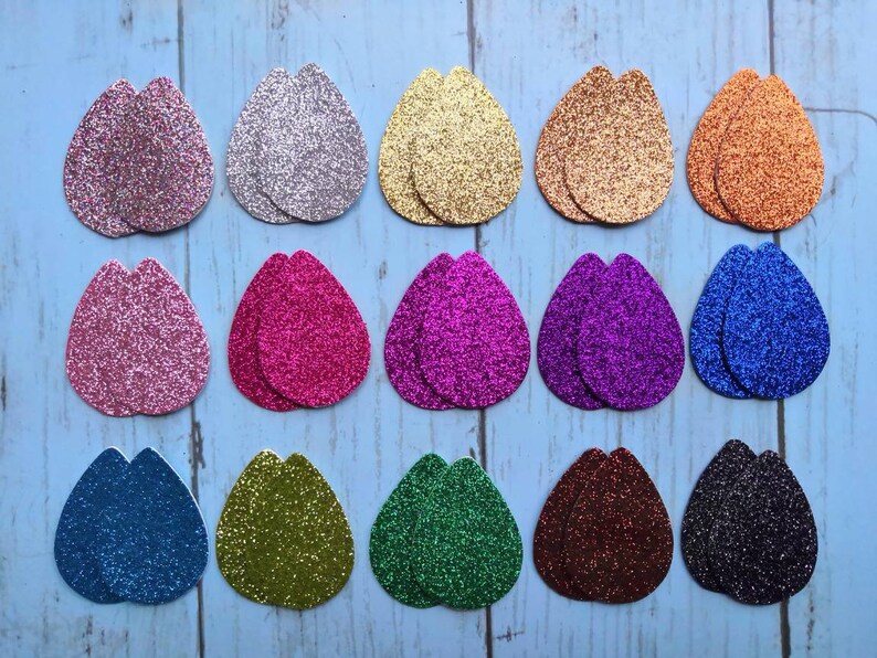 5cm x 3.5cm. 30pcs Glitter Teardrop /& 30pcs Solid Color Faux Leather Teardrop,Double Sided 60pcs 30pairs Assorted Color Teardrop Precut