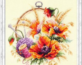 Cross Stitch Kit MAGIC NEEDLE - Poppies for Needlewoman; Christmas gift; Flowers embroidery; Mother&#39;s Day gift; Valentine&#39;s Day Gift