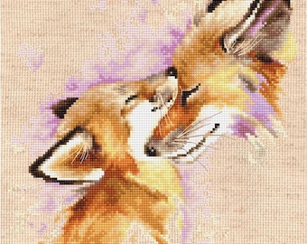 Cross Stitch Kit By Luca-S - "Foxes", wild animal embroidery; cross stitch for children; maternity love