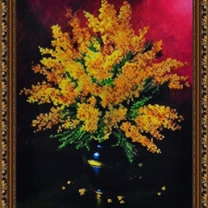 De kit voor borduren met kralen op het canvas "Mimosa"; BORDUUR KRALEN. bloemen borduurwerk; kralen bloemen