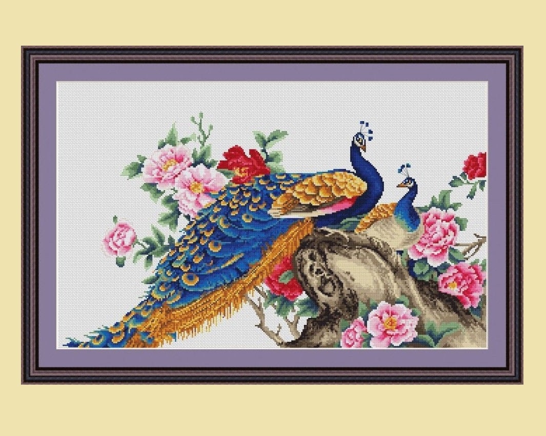 AMBATTERY Kit Punto De Cruz Esquemas Principiantes Tela Impresa, Hermoso  Pavo Real,H,30 * 40cm, image size:1065x849