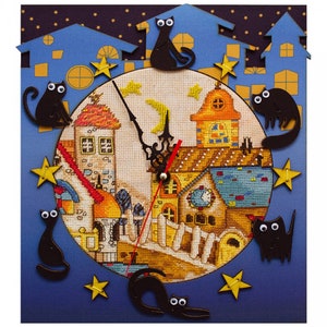 Cross Stitch Kit by Nova Sloboda -  Kit for creating clocks on embroidery stich &quot;Cat house&quot;