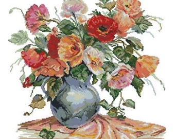 Poppy Cross Stitch Kit: Floral Embroidery, Beginner DIY Craft