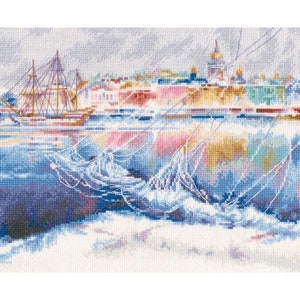 Cross Stitch Kit by RTO - Crystal shades on Neva&#39;s ice floes; landscape cross stitch; St-Petersburg sightseeing landmarks