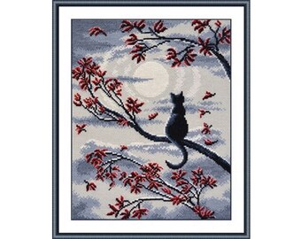 Cross Stitch Kit OVEN  - Lunar Cat; Moon Cat ; cats embroidery; black cat