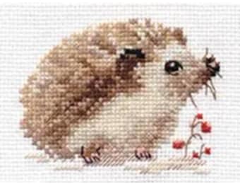 Hedgehog Cross Stitch Kit for Children – 9 x 7 cm, 14 Aida