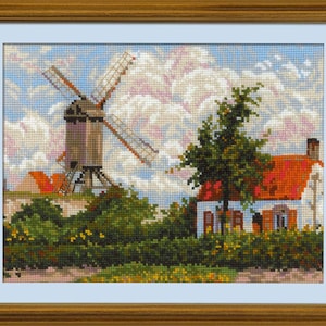 Counted Cross Stitch Kit RIOLIS  - Windmill at Knokke after C. Pissarro&#39;s Painting