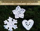 pattern Christmas decoration pattern bundle crochet snowflake crochet heart star easy crochet garland christmas crochet pattern DIY crochet