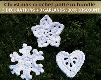 pattern Christmas decoration pattern bundle crochet snowflake crochet heart star easy crochet garland christmas crochet pattern DIY crochet