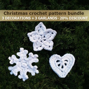 pattern Christmas decoration pattern bundle crochet snowflake crochet heart star easy crochet garland christmas crochet pattern DIY crochet