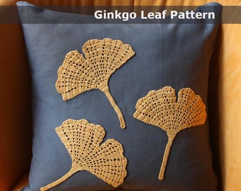 ginkgo crochet patrón apliques crochet apliques patrón crochet almohada crochet patrón de hoja crochet decoración del hogar moderno patrón de crochet