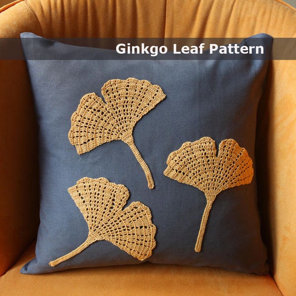 ginkgo crochet pattern applique crochet applique pattern crochet throw pillow crochet leaf pattern crochet home decor modern crochet pattern