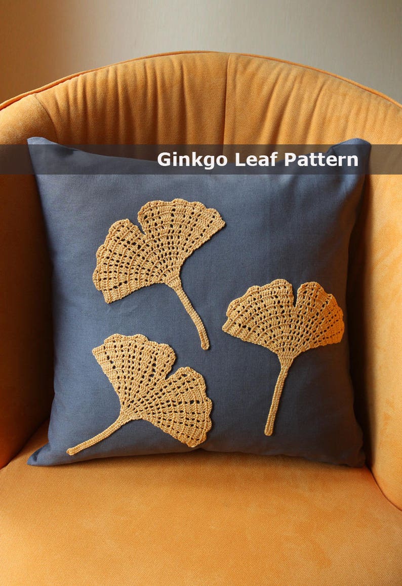 ginkgo crochet pattern applique crochet applique pattern crochet throw pillow crochet leaf pattern crochet home decor modern crochet pattern image 1