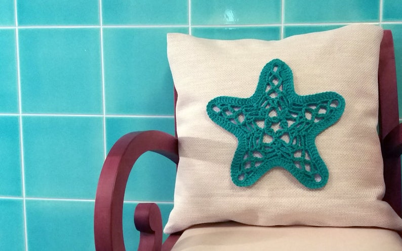 Starfish crochet pattern applique starfish crochet applique crochet throw pillow coastal crochet pattern crochet home decor crochet pattern image 3