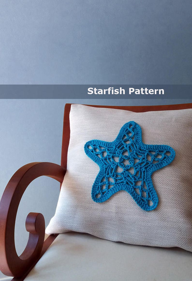 Starfish crochet pattern applique starfish crochet applique crochet throw pillow coastal crochet pattern crochet home decor crochet pattern image 1