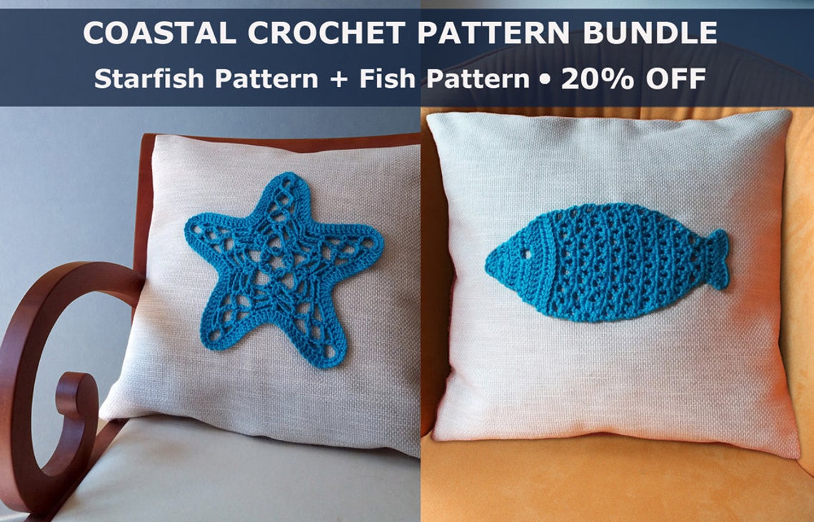 Starfish Crochet Applique Throw Pillow Crochet Pattern Bundle Etsy UK