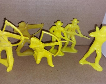 Vintage Toy Soldier Cowboys and Native American warrior LOT Yellow