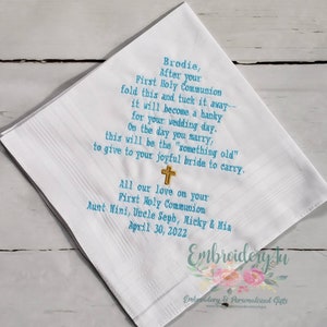 Personalized FIRST HOLY COMMUNION Gift for Boy|Boy Communion Gift|Embroidered Handkerchief|Baptism Gift|Confirmation Gift