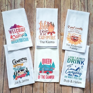 NEW DESIGNS|Personalized Camping Kitchen Towel|Camping Waffle Towel|Camping Gift|Camper Decor|Camper Kitchen|RV Decor|Retirement Gift