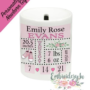 Personalized Birth Stats Coin Bank|Personalized Coin Bank|Newborn Gift|Baby Shower Gift|Baby Keepsake Gift|Birth Stats Gift|Piggy Bank