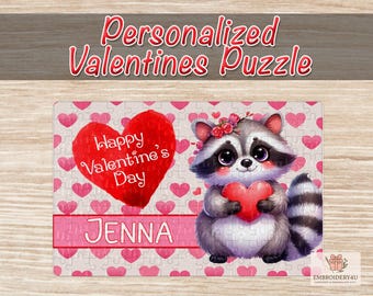 Personalized Kids Valentines Puzzle|Cute Racoon Valentine Puzzle|Kids Valentine Puzzle|Valentines Gift|Kids Valentines Gift|Cardboard Puzzle
